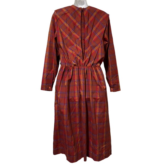 Vintage 70s 80s The Shapely Dress Co Plaid Long Sleeve Dress - Picture 7 of 10